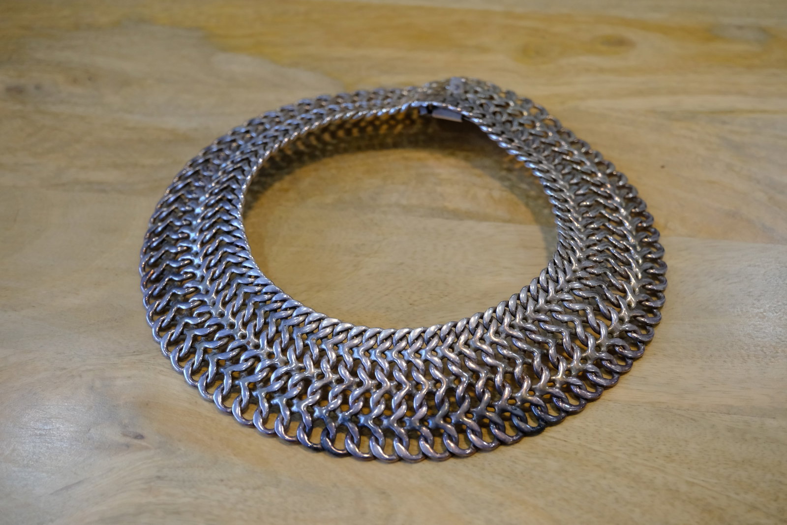 Estate Mexican Collar Necklace in Sterling Silver: Estate Mexican collar necklace in sterling silver, Dimensions: 4.75" width, Weight: 376.3 g
