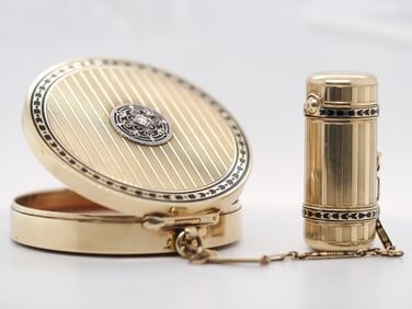 14K Yellow Gold Tiffany & Co Compact and Lipstick Holder with Chain