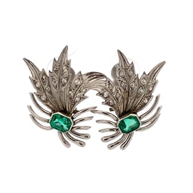 Vintage Emerald and Diamond Earrings in 18K White Gold