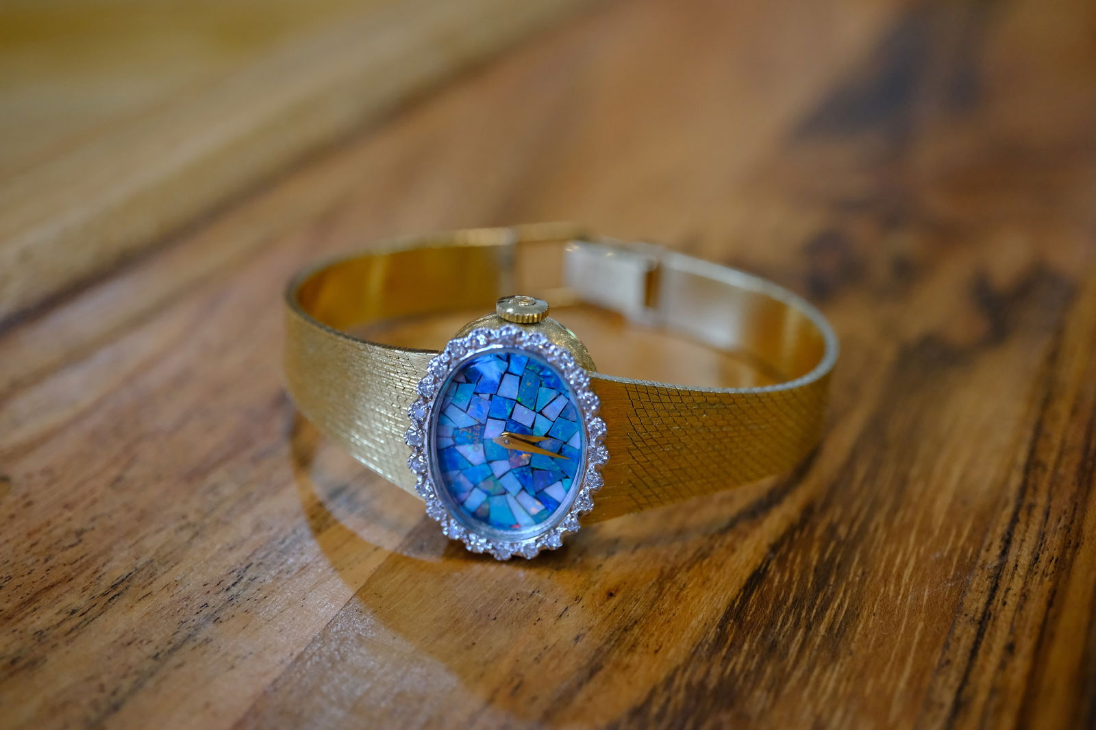 Omega Inlaid Opal and Diamond Wrist Watch in 14K Yellow Gold (1 of 7)