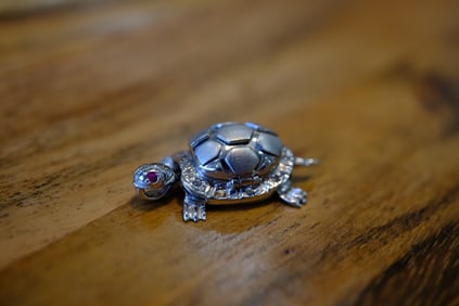 Diamond and Ruby Turtle Pendant in 18K White Gold