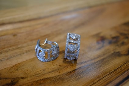 Heart Design Diamond Earrings in 14K White Gold