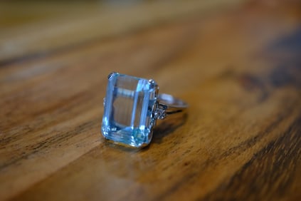 Estate Aquamarine and Diamond Ring in 14K White Gold