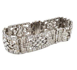 Vintage Hand Fabricated Diamond with Engraved Finish Bracelet in Platinum