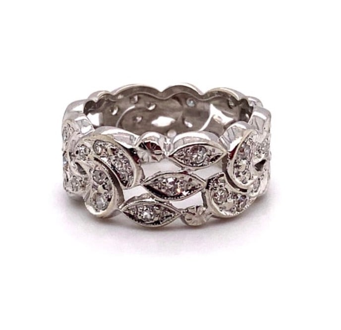 1920s Handmade Art Deco Diamond Cigar Band in 14 Karat White Gold (1 of 6)