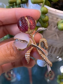 Tourmaline, Rock Crystal and Diamond Bouquet Brooch, Platinum and 18 Karat Gold