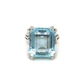 Circa 1960s Retro Aquamarine Ring in 18K White Gold