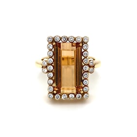 Retro 1970s Imperial Topaz and Diamond Ring in 18K Yellow Gold