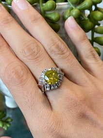 Yellow Diamond and Diamond Engagement Ring in 14K White Gold