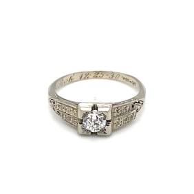 Circa 1930s Art Deco Diamond Engagement Ring in 18K White Gold