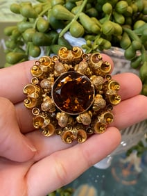 Circa 1890s 20.0 Victorian Brooch with Citrine in 15K Yellow Gold