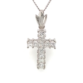 Diamond Cross Pendant in 18K White Gold
