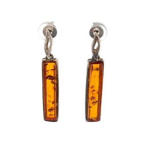 Amber Drop Dangle Earrings in Sterling Silver