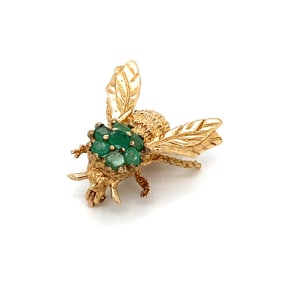 Emerald Bee Brooch in 14K Yellow Gold