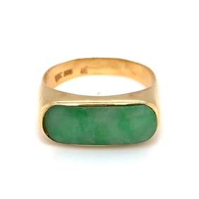 Estate Jadeite Jade Saddle Ring 14K Yellow Gold