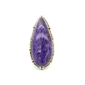 Vintage Charoite Pear Shaped Ring in Sterling silver