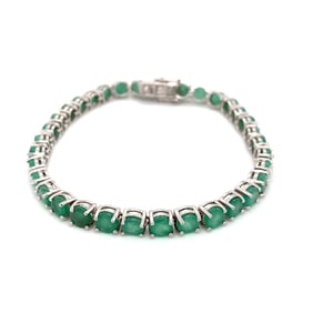 Simulated Emerald Tennis Bracelet in Sterling Silver