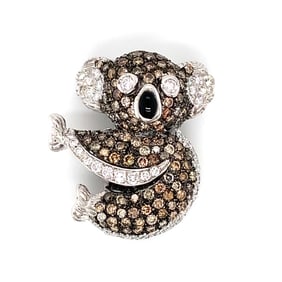 Koala Brooch with Diamond and Brown Diamond in 18K White Gold