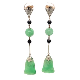 Circa 1920s Jade Dangle Earrings in 18K White Gold