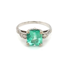 Circa 1930 Emerald and Diamond Engagement Ring in Platinum