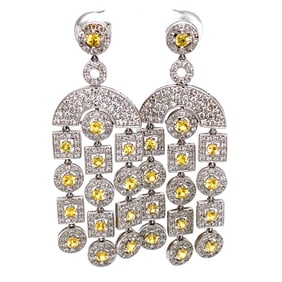 Chandelier Earrings with Diamond and Yellow Sapphire in 18K White Gold