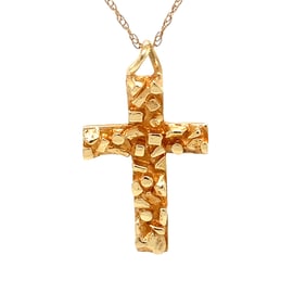 Vintage Italian Nugget Cross Pendant in 14K Yellow Gold
