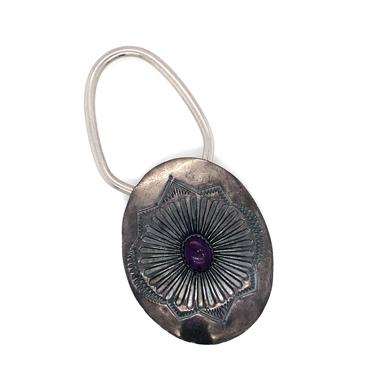 Native American Sterling Silver Sugilite Keychain: Vintage Native American sterling silver keychain with sugilite, 11.7g