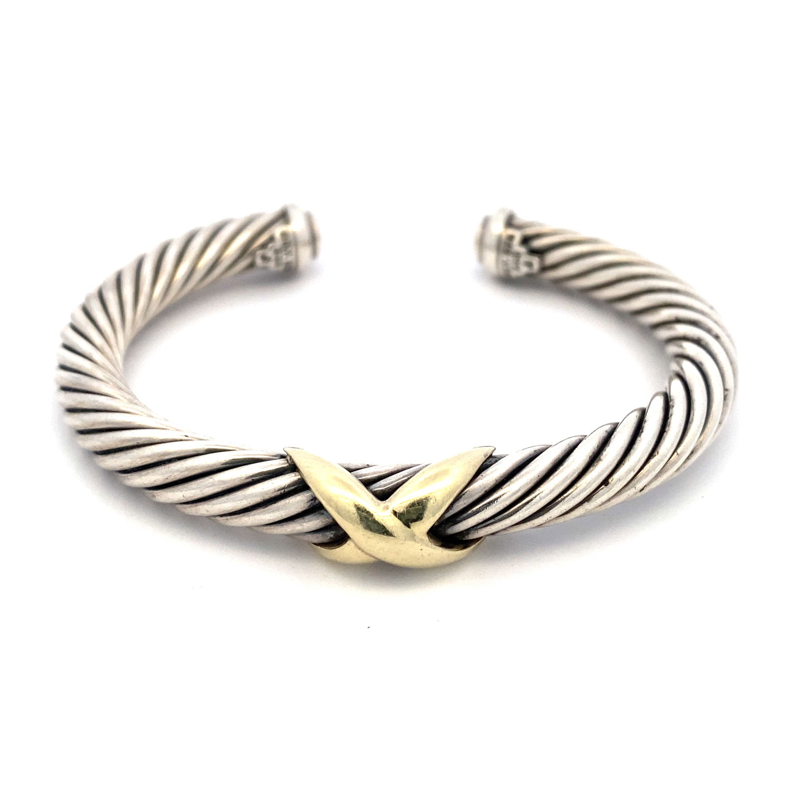 David Yurman Sterling Silver And 14k Yellow Gold X Cable Cuff Bangle 7mm (1 of 4)