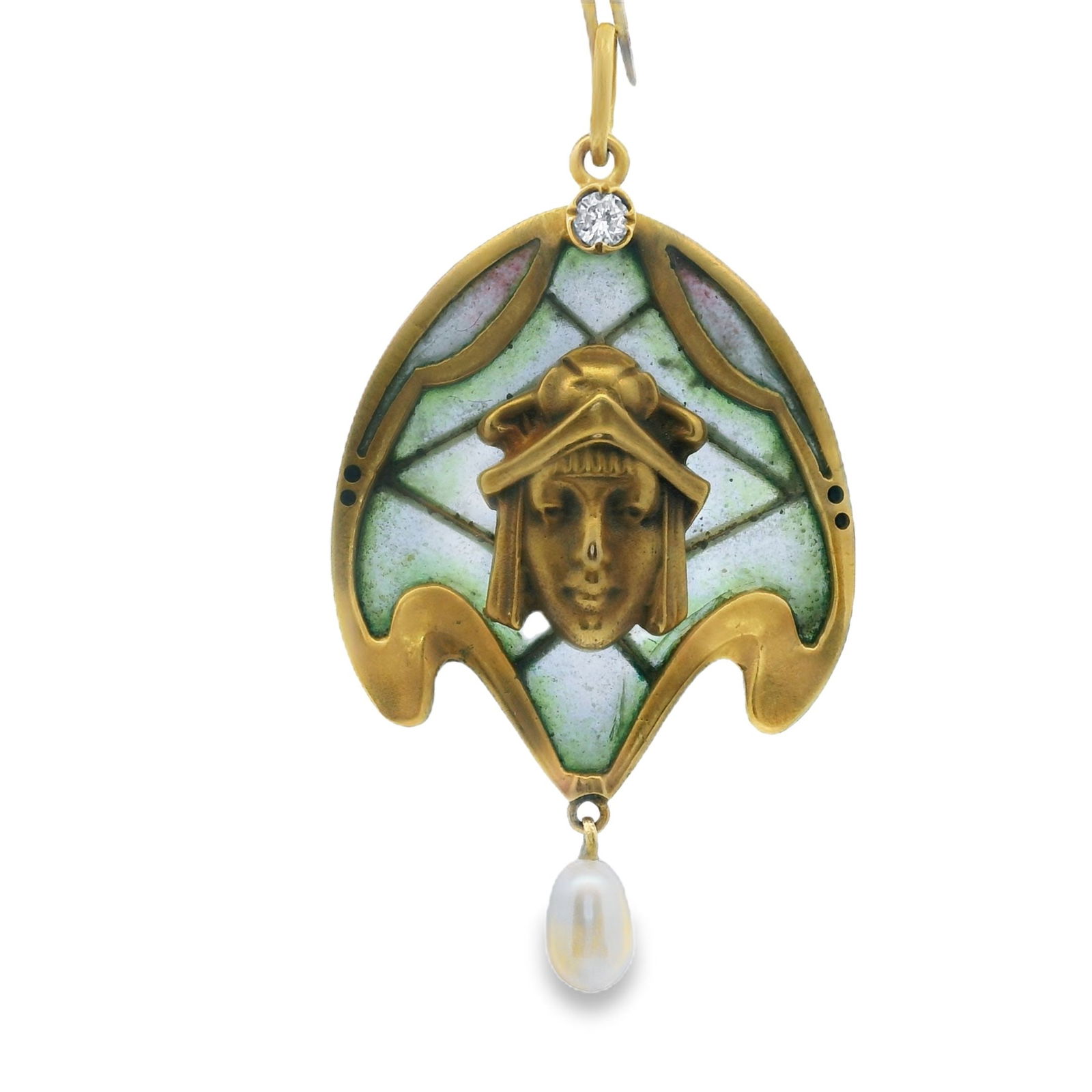 Art Nouveau 1910s Enamel Pendant Signed "V.M.", 14K Gold (1 of 5)