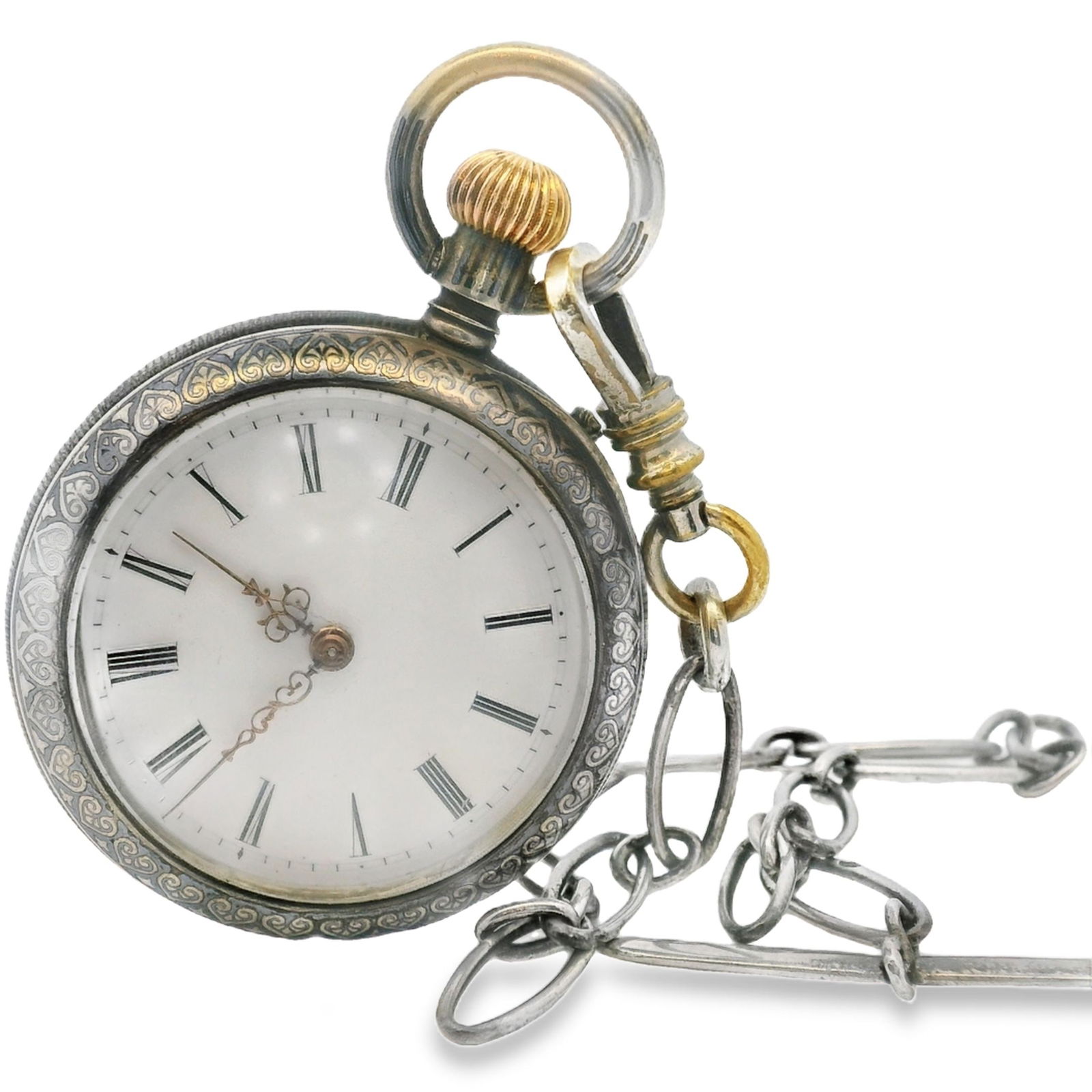 Longines Damascene Pocket Watch with Chain (1 of 6)