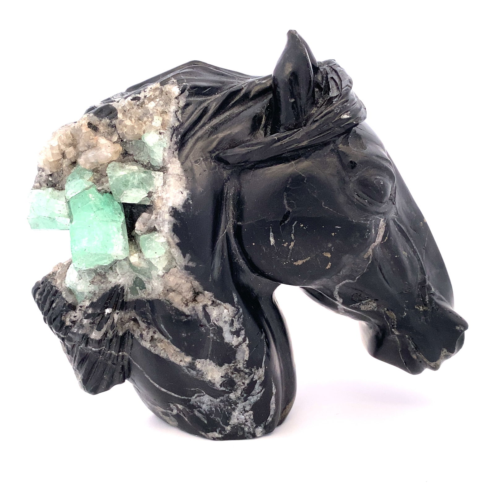 Impressive Equestrian Carved Rough Emerald Horse Bust Statue (1 of 6)
