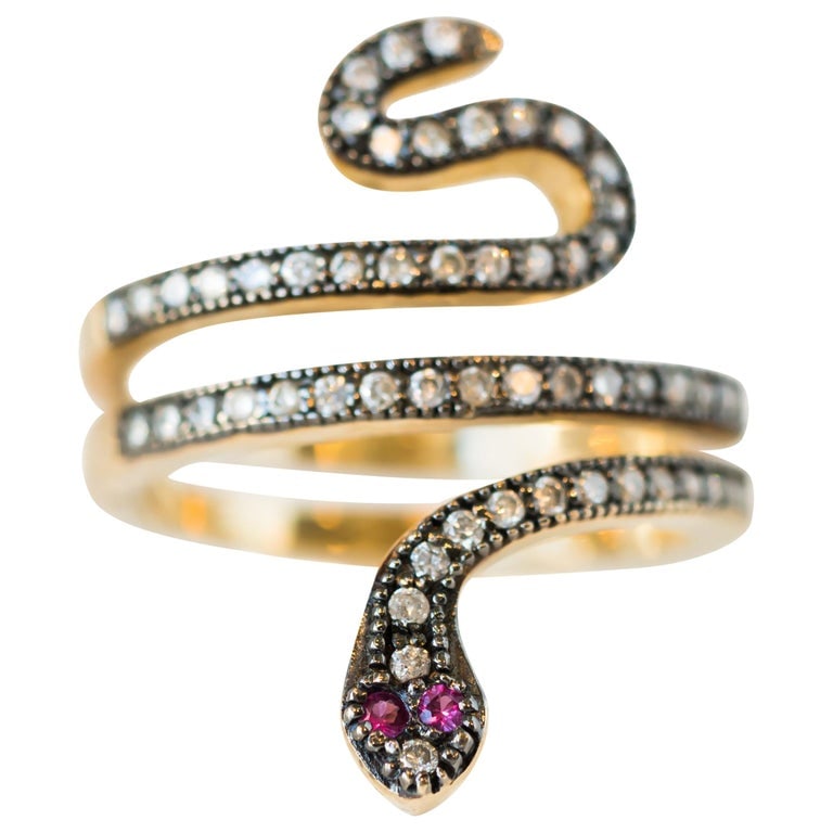 0.39 Carat Diamond and Ruby 14 Karat Gold Serpent Ring (1 of 6)