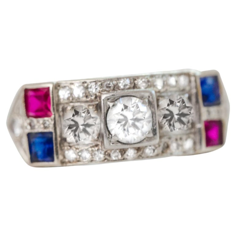 1930s Ruby, Sapphire and Diamond Ring in 14K White Gold (1 of 6)