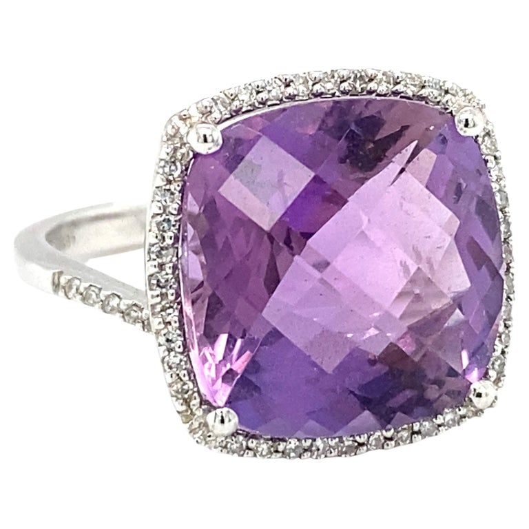 8 Carat Amethyst and Diamond Cocktail Ring in 14 Karat White Gold (1 of 6)