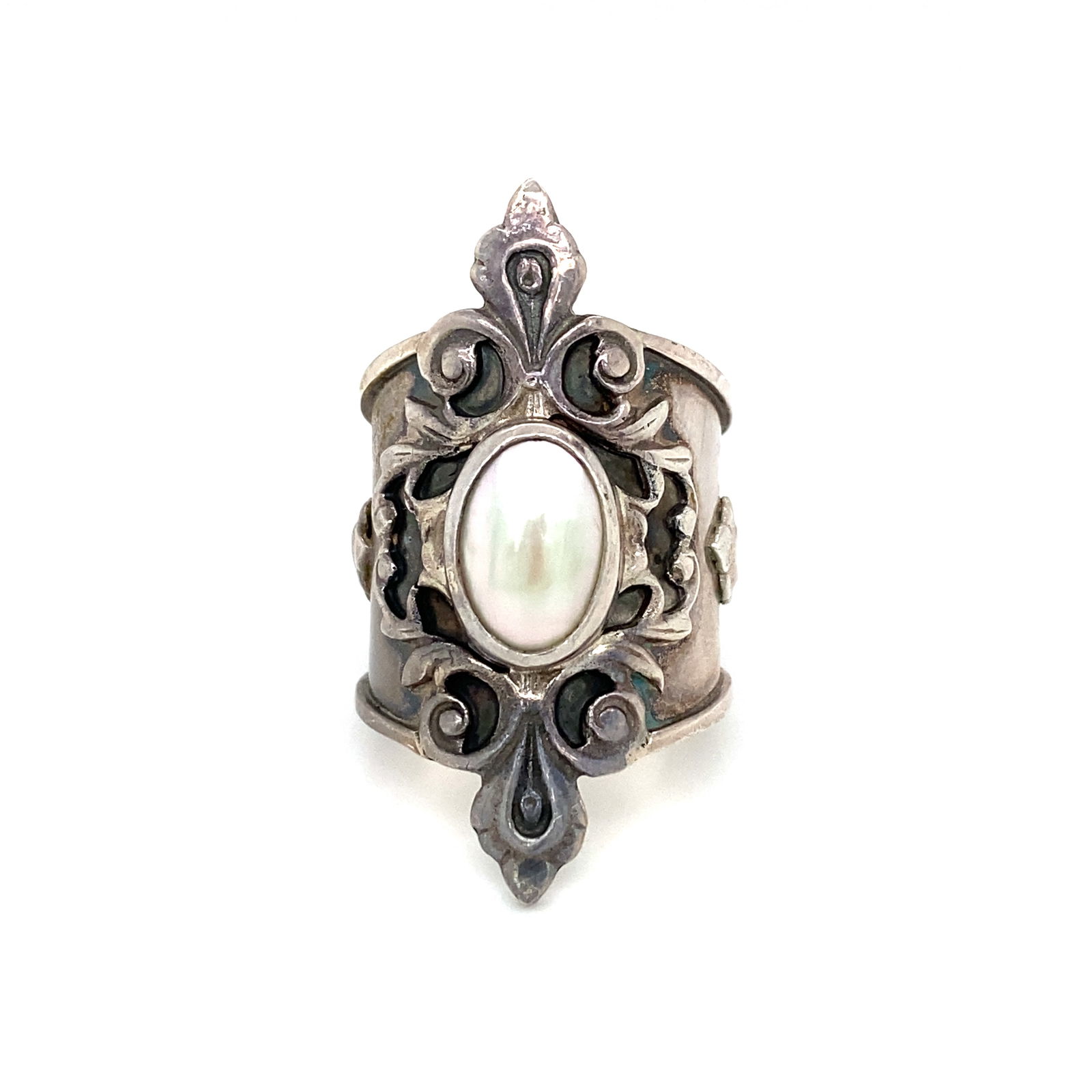Mars & Valentine Mother of Pearl Ring with Filigree Design in Sterling Silver (1 of 6)