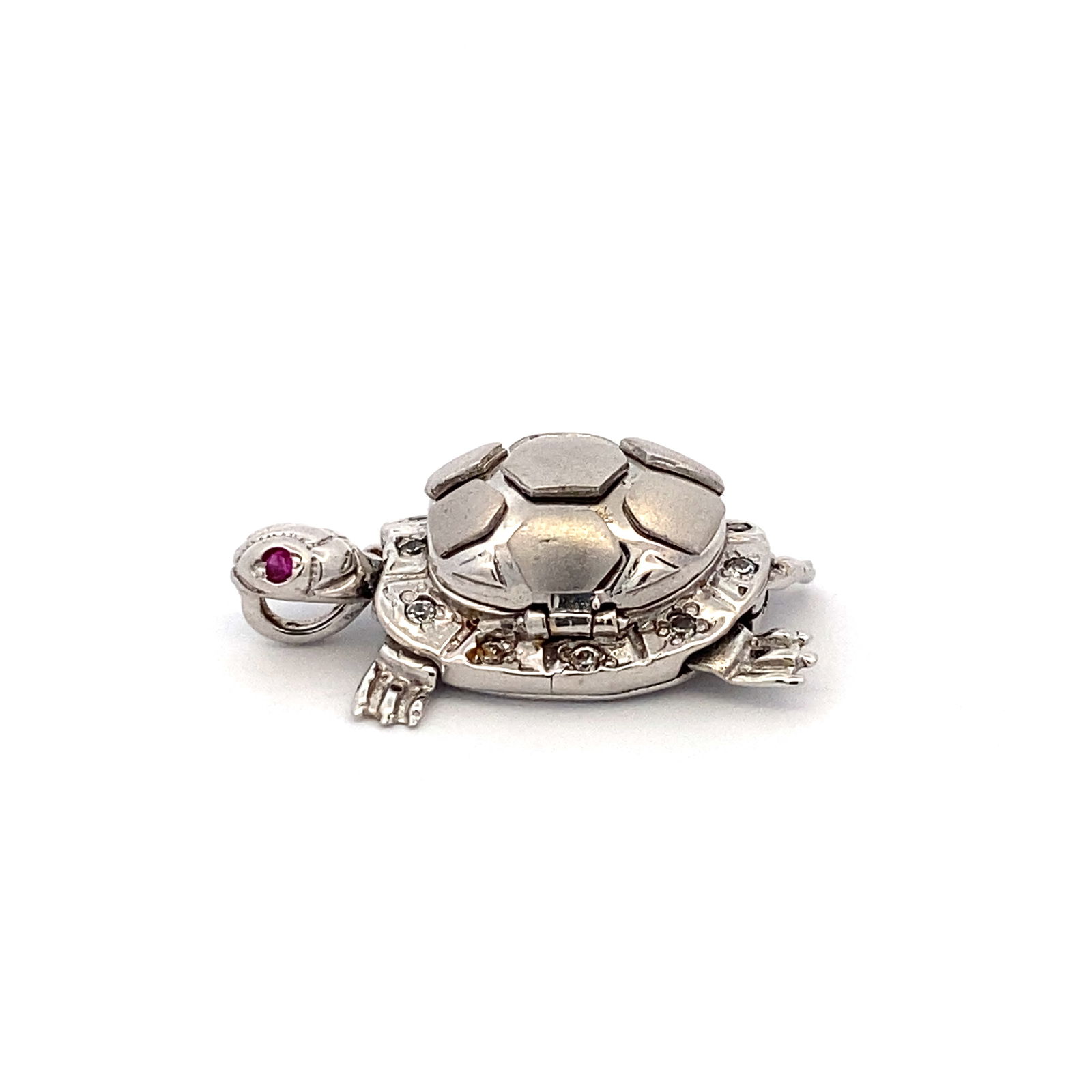 Diamond and Ruby Turtle Pendant in 18K White Gold (1 of 4)