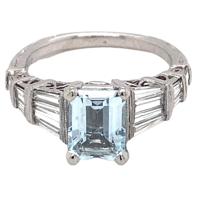 2 Carat Aquamarine and 1.17 Carat Diamond Ring in Platinum (1 of 6)