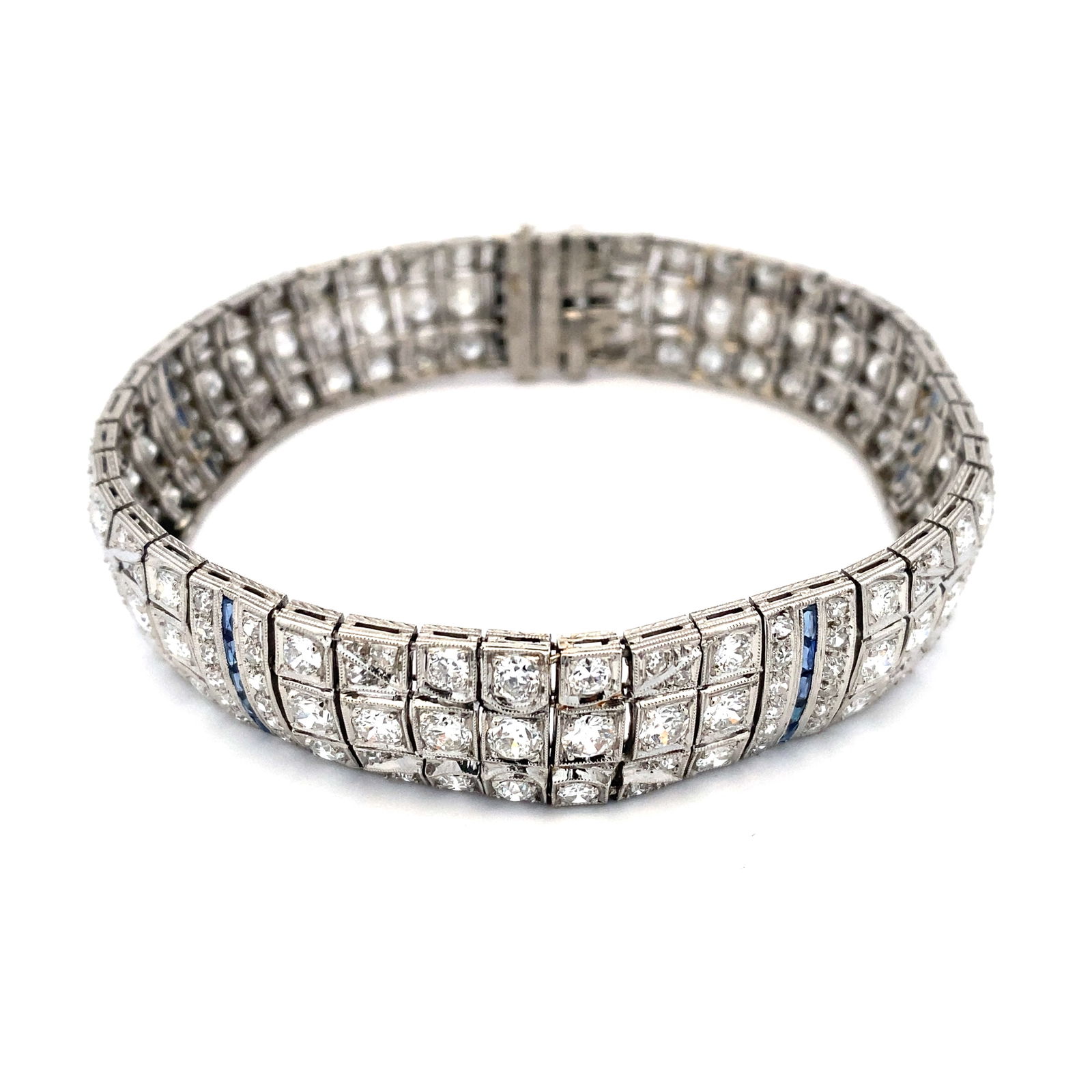 Hand Fabricated Vintage Diamond and Sapphire Hidden Clasp Bracelet in Platinum (1 of 4)