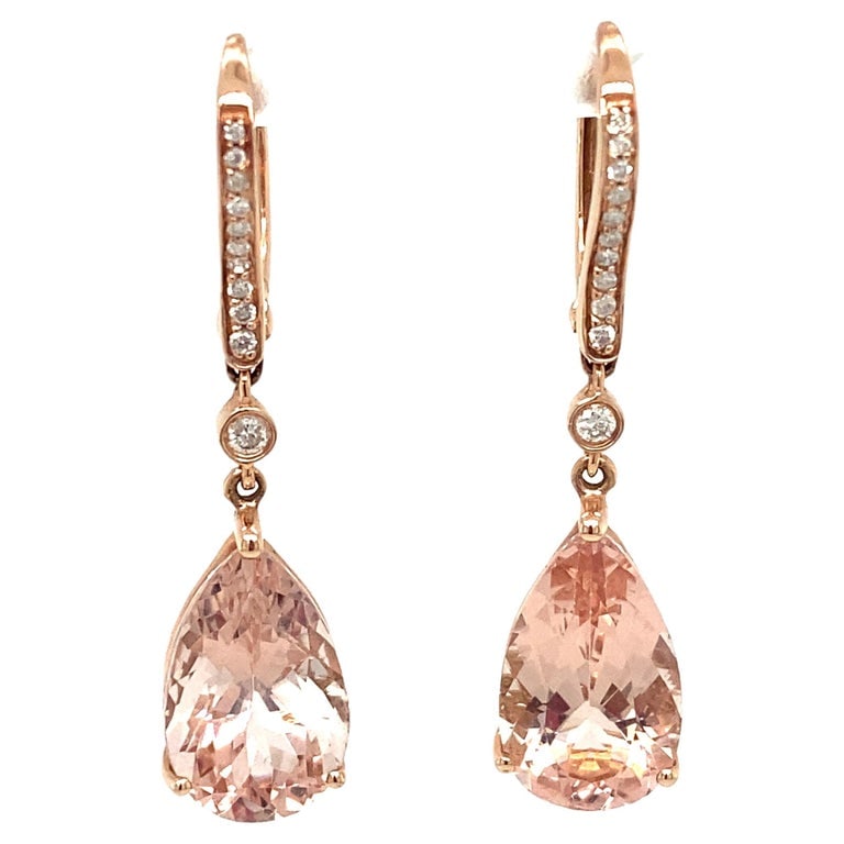 5.0 CTW Pear Morganite and Diamond Dangle Earrings in 14K Rose Gold (1 of 5)