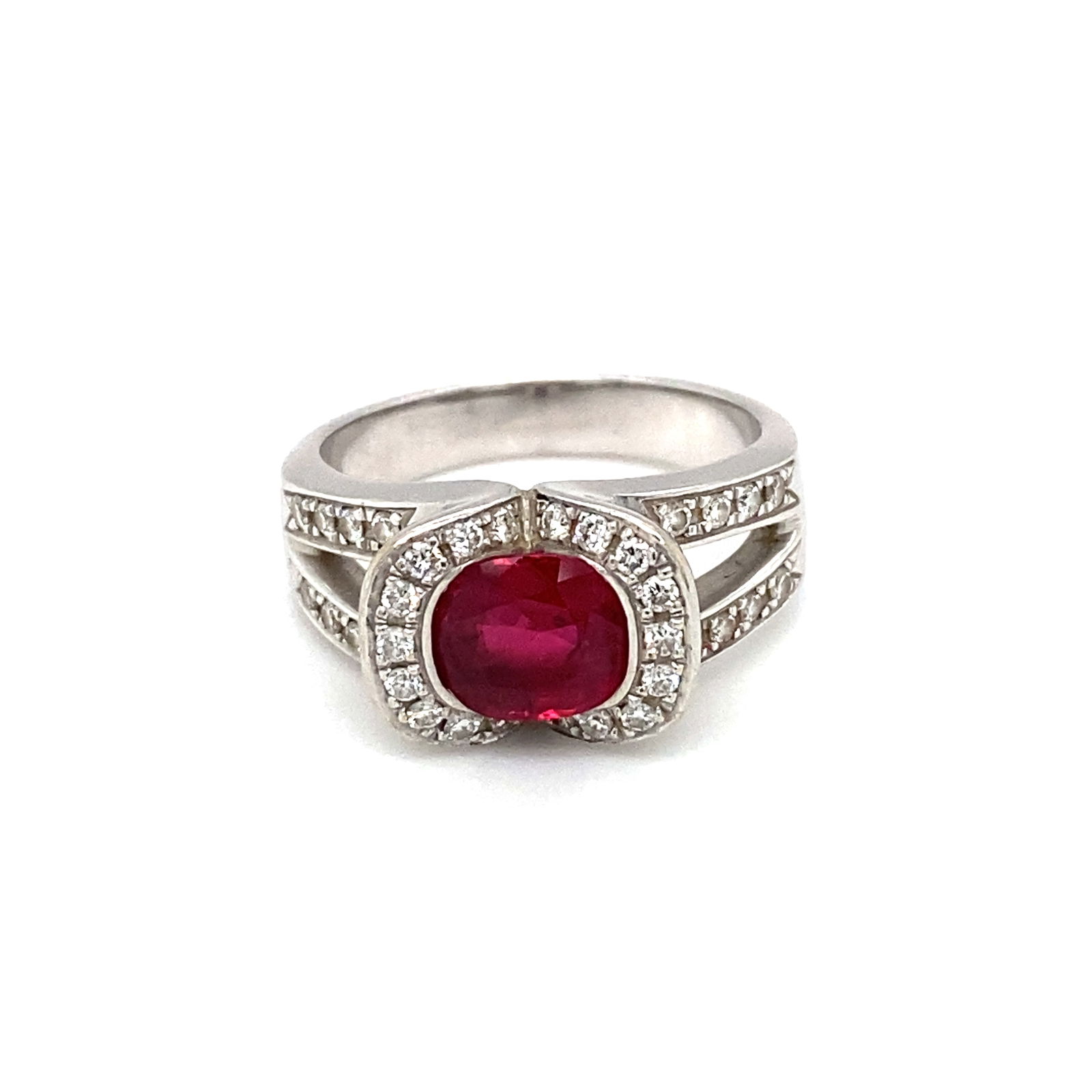 Estate "Pigeon Blood" Red Ruby and Diamond French Made Ring in Platinum (1 of 7)