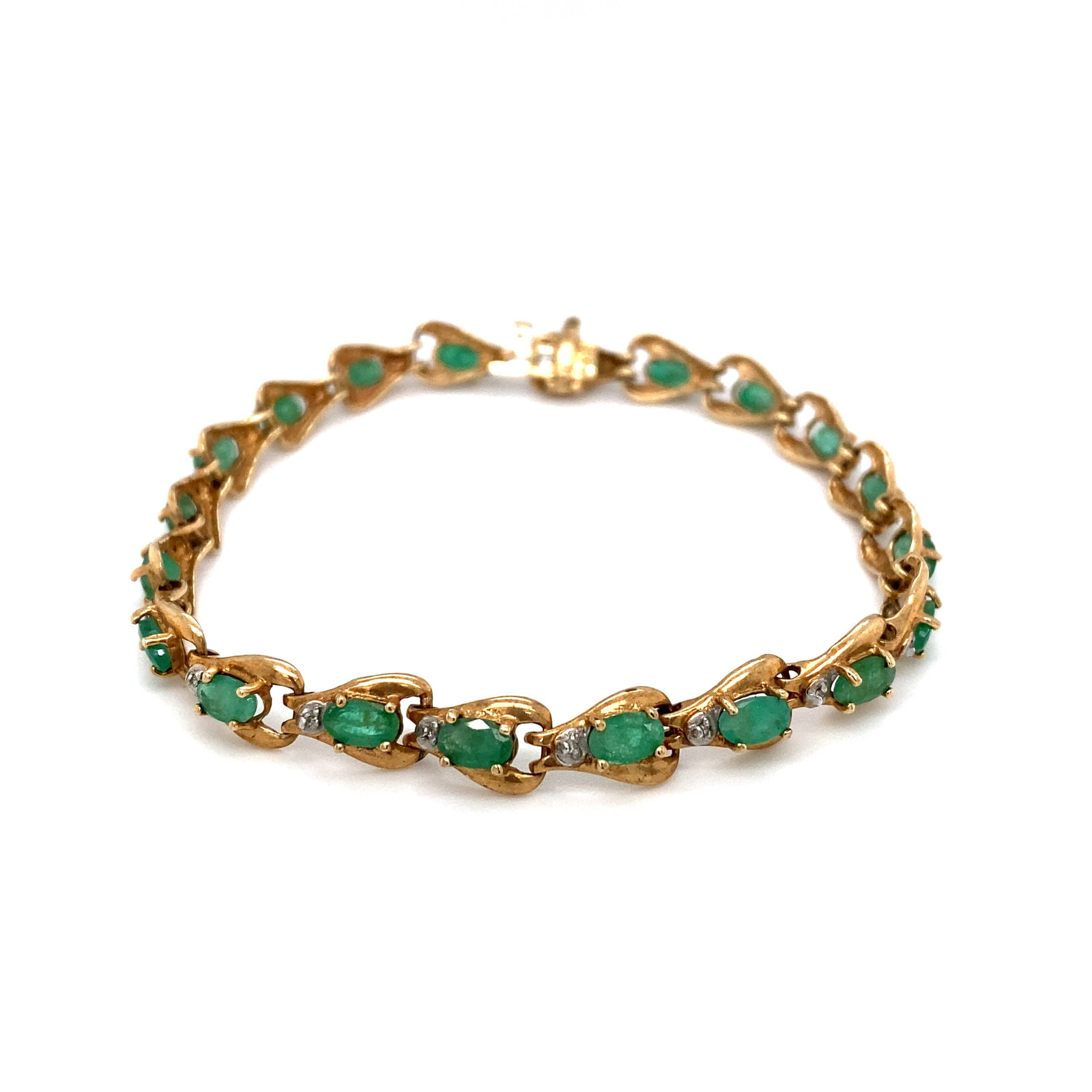 Oval Emeralds Tennis Bracelet in 10K Yellow Gold (1 of 8)