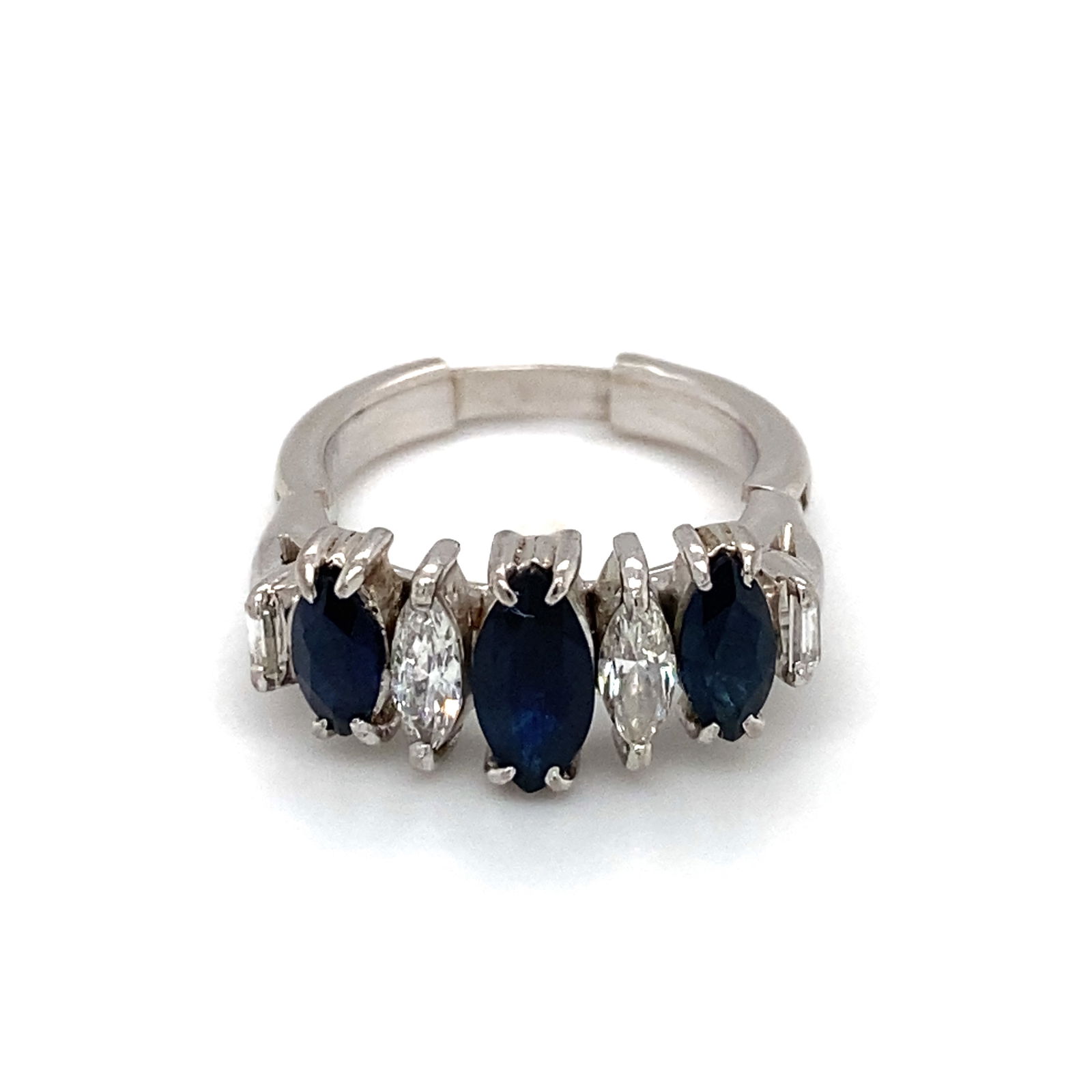 Circa 1950s Diamond and Sapphire Ring with Adjustable Band in Platinum (1 of 9)