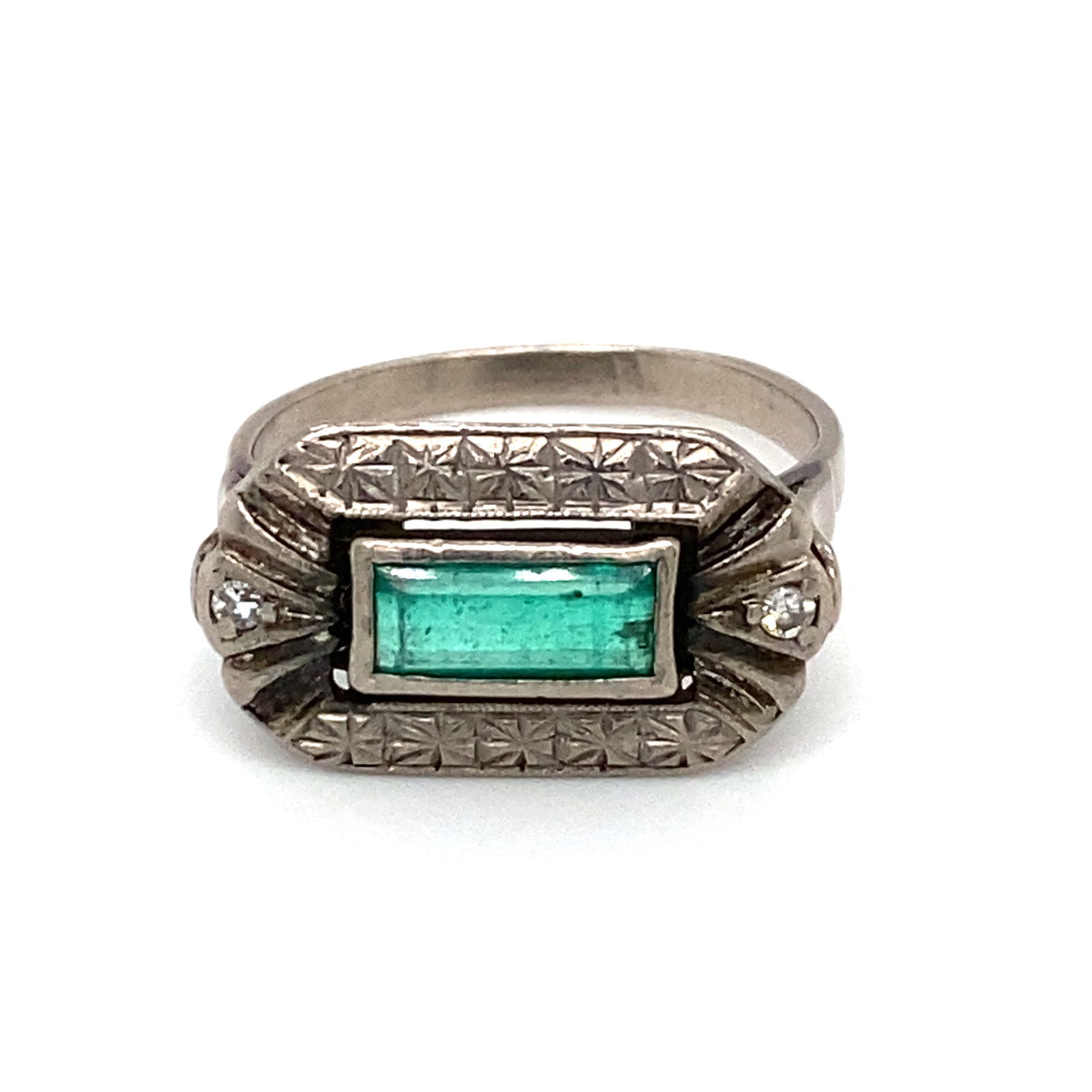 Vintage Syn Emerald and Diamond Ring in 18K White Gold (1 of 7)