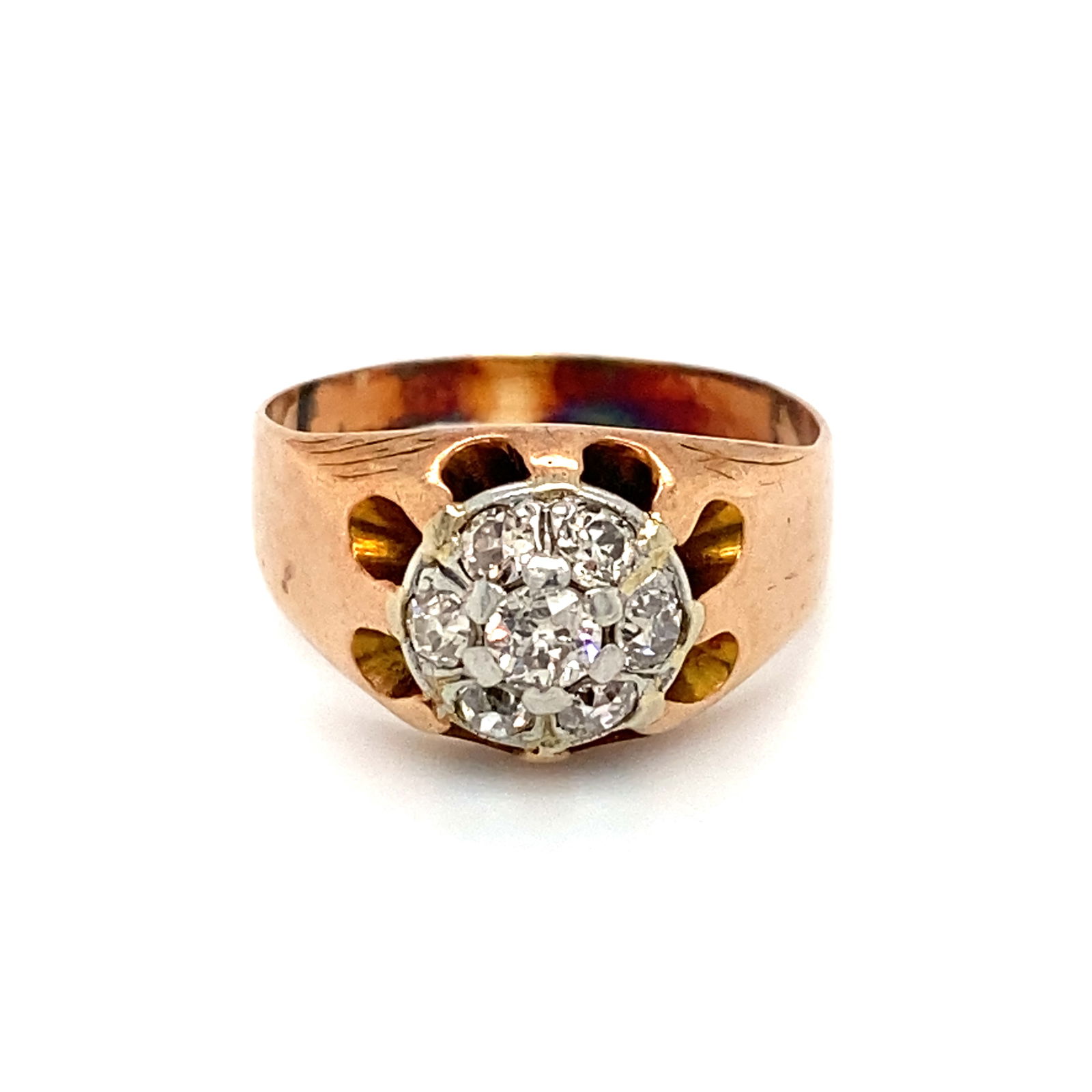 Circa 1920s Cluster Diamond Ring in 14K Rose and White Gold (1 of 6)