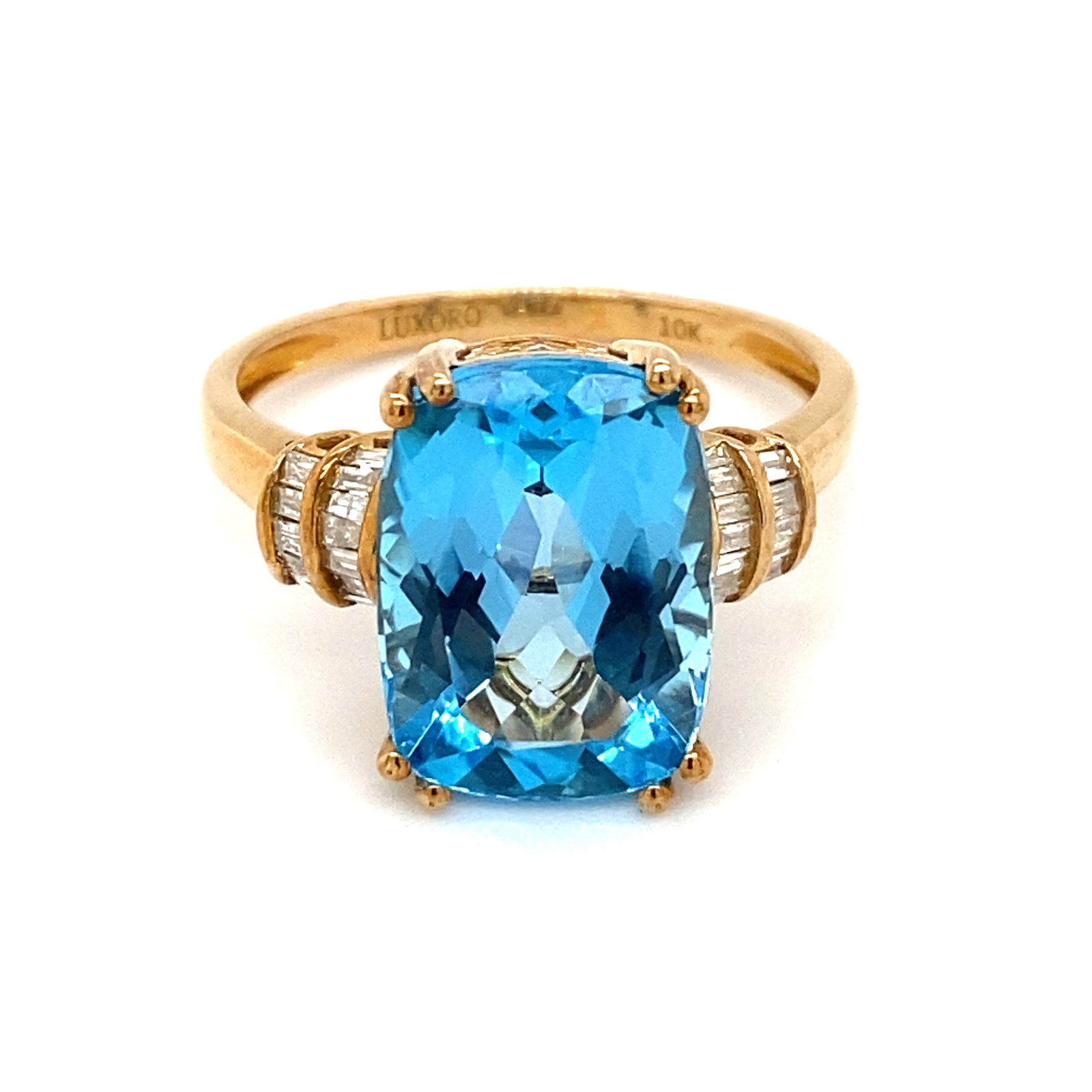 Designer Blue Topaz and Diamond Ring in 10K Yellow Gold (1 of 6)