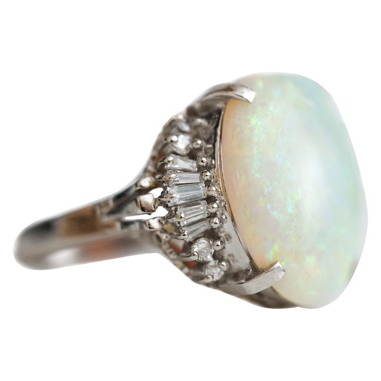 7.99 Carat Opal and 0.48 Carat Diamond Platinum Cocktail Ring (1 of 4)