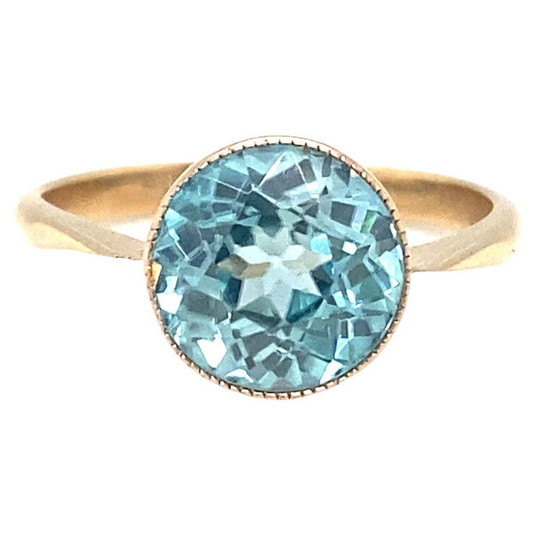 Victorian 2 Carat Blue Zircon Solitaire Ring in 9 Karat Gold (1 of 7)