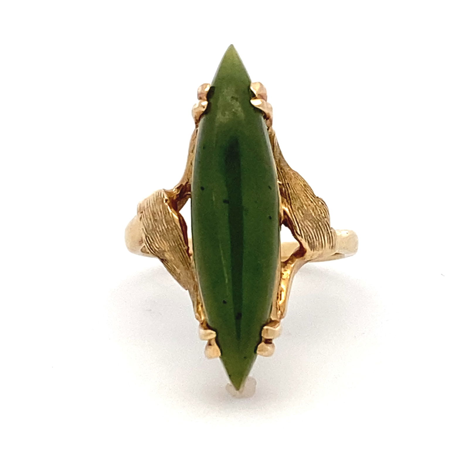Vintage Estate Nephrite Jade Navette Ring in 10K Yellow Gold (1 of 6)