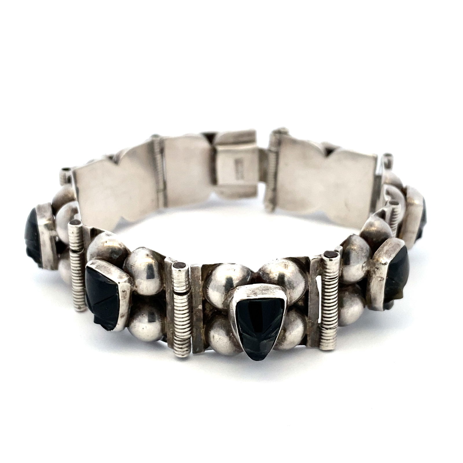 Onyx Carvings Panel Bracelet in Mexican Sterling Silver (1 of 4)