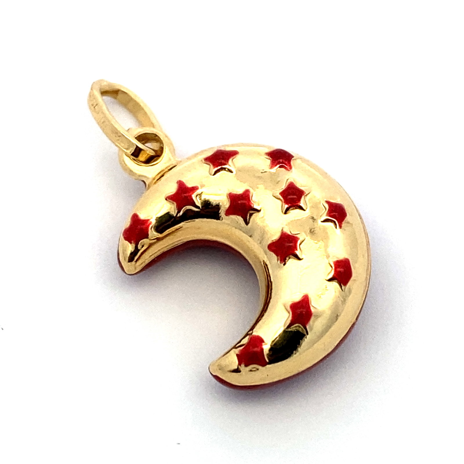 Estate Vintage Red Enamel Crescent Moon Pendant in 18K Yellow Gold (1 of 7)